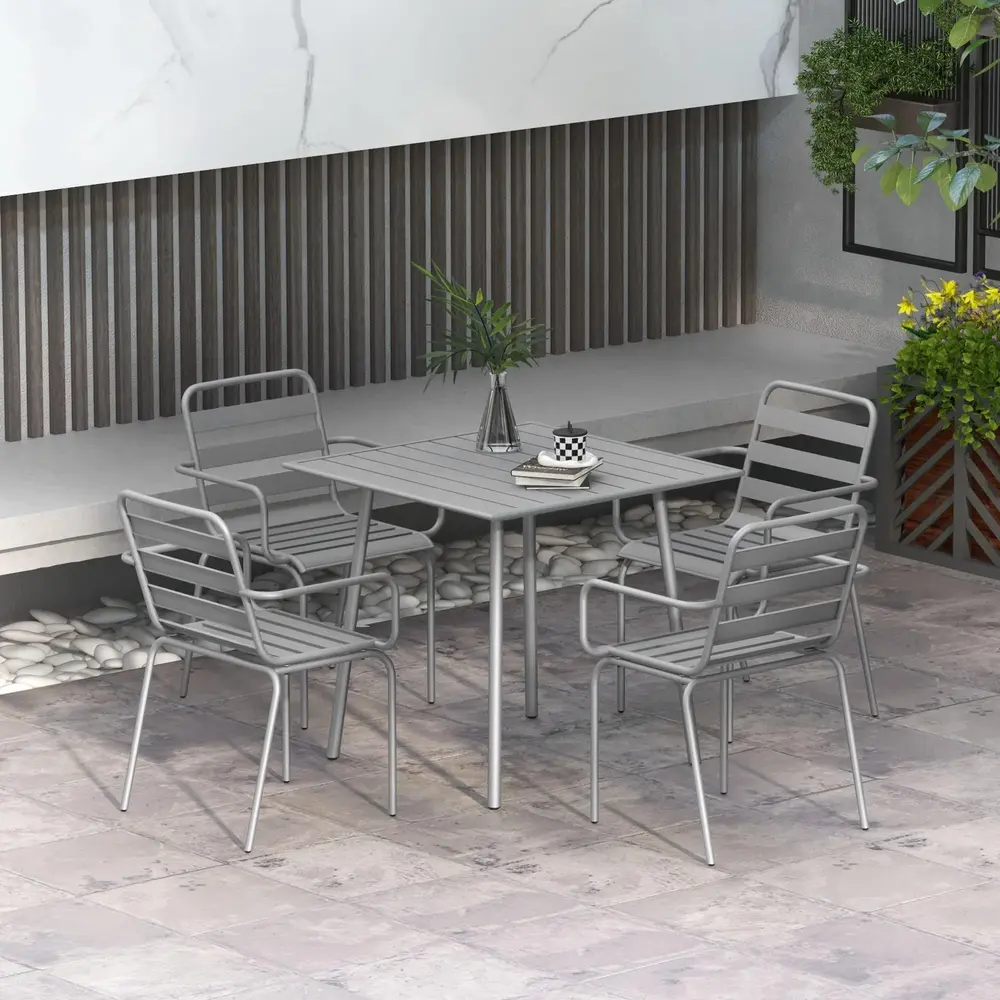 Trädgårdsmöbelset Matgrupp Ljusgrå av Stål Matbord 4