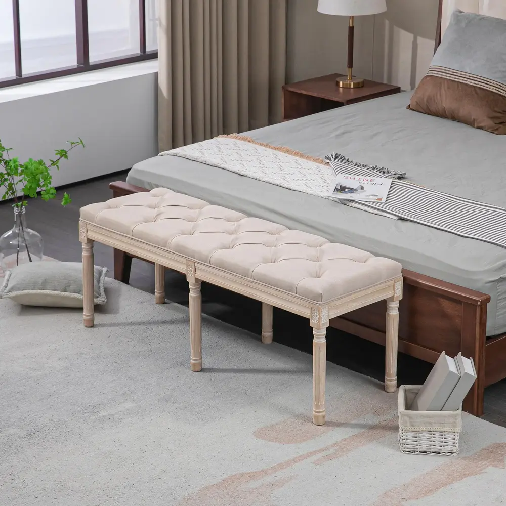 Klädd Bänk Sängbänk Beige av Tyg 117 x 40 x 48 Cm