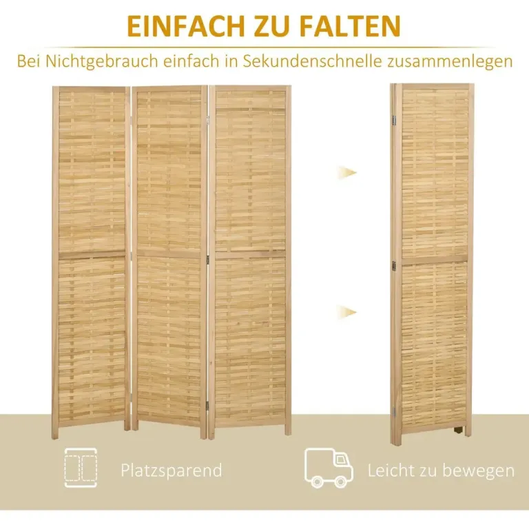 Vikbar Rumsavdelare i Bambu, 3 Paneler, 120x170 cm, Natur