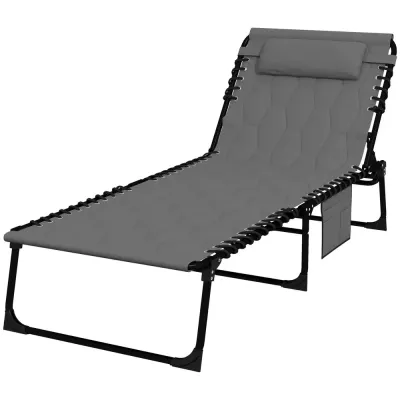 Hopfällbar Solstol med Dyna Grå + Svart 188 x 65 x 36 cm