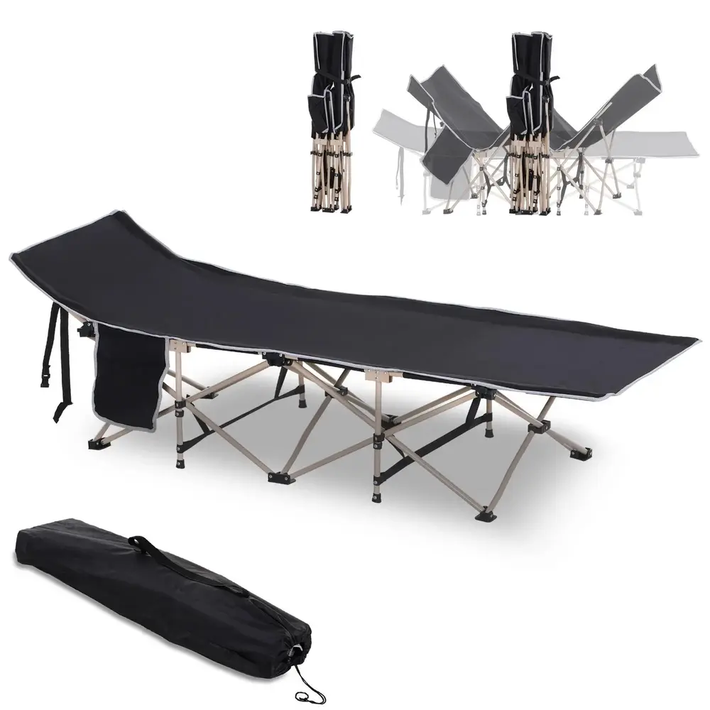 Campingsäng Hopfällbar Säng Svart 190 x 68 x 52 Cm