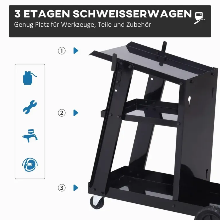 Svetsvagn 3 Hyllplan Rullbar Vagn 71 x 39 x 70 cm