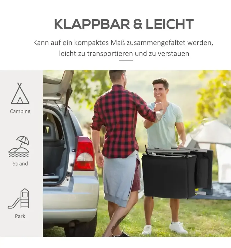 Hopfällbar Solsäng Solstol med Nackkudde 7 Lägen Svart