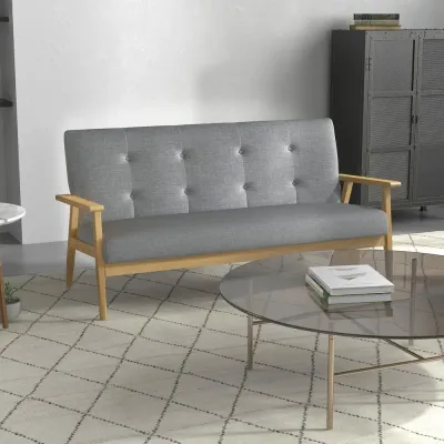 3-Sits Stoppad Soffa Gummiträ Grå 154,5 x 69,5 x 73 cm