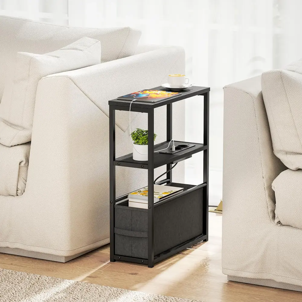 Sidobord Smalt Svart Spånskiva och Metall för Soffa 60 Cm