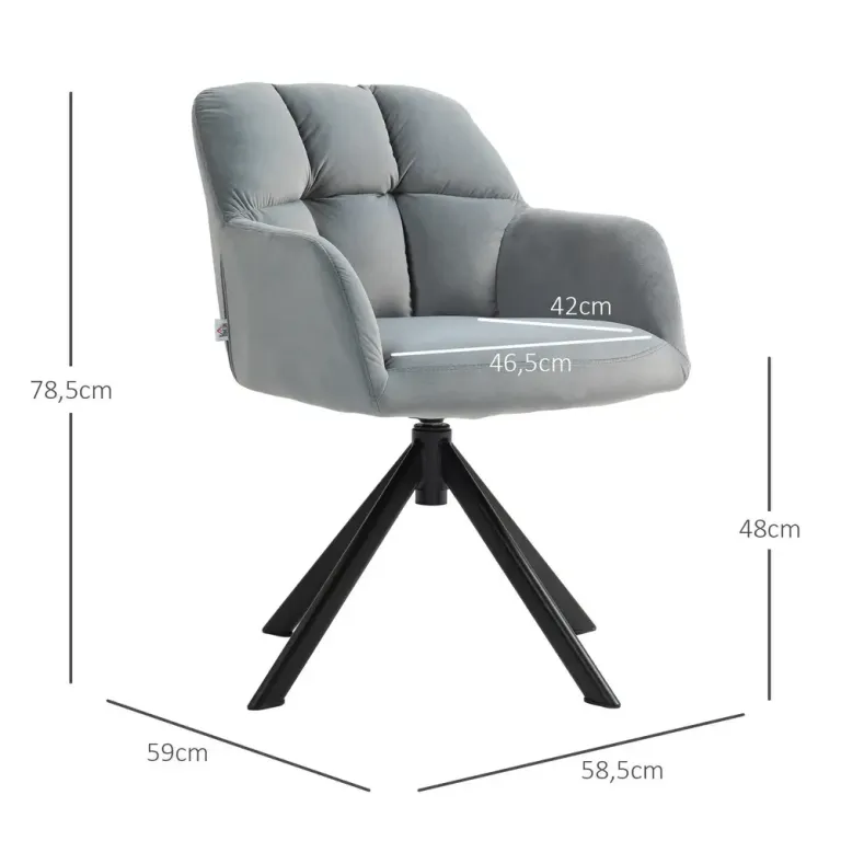 Fåtölj Loungestol Grå av Sammetslook och Metall Vridbar
