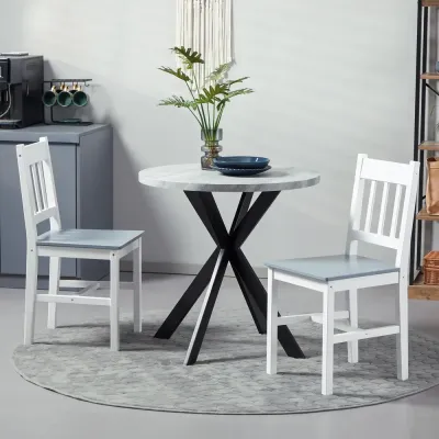 Set med 2 Köksstolar Massivt Trä Vit 41 x 46,5 x 85,5 cm
