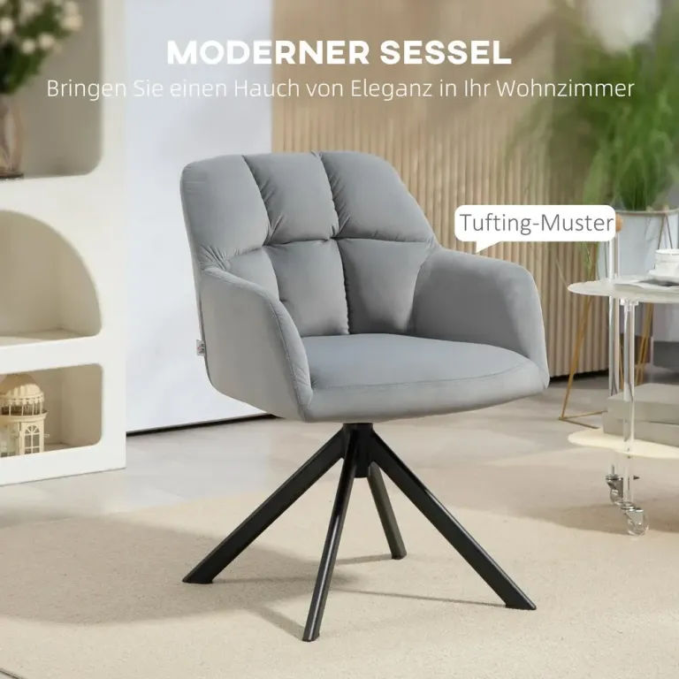 Fåtölj Loungestol Grå av Sammetslook och Metall Vridbar