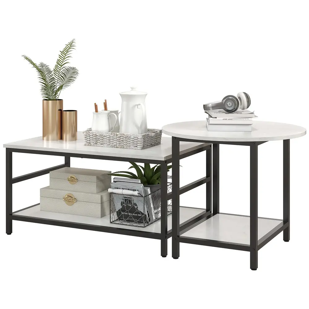 Soffbord Sidobord Marmorlook av Stål Set 2 Bord