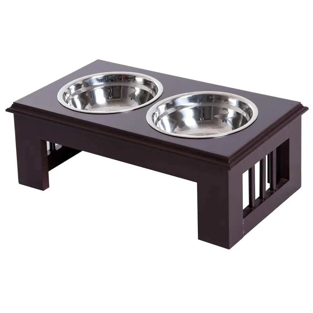 Hundskål Set 2 Foderskålar Rostfritt Stål 44 x 24 x 15 Cm