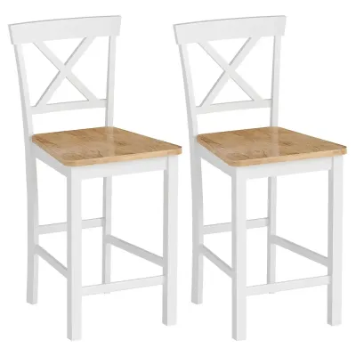 Set 2 Barstolar med Ryggstöd Fotstöd och Gummiträ, Vit