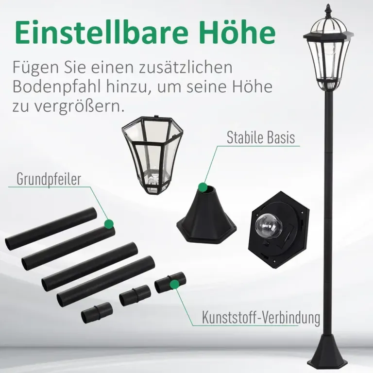 2-Delad Solar Gatubelysning LED IP44 ABS Ø18,5 x H129 cm Stolpe