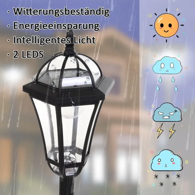 2-Delad Solar Gatubelysning LED IP44 ABS Ø18,5 x H129 cm Stolpe