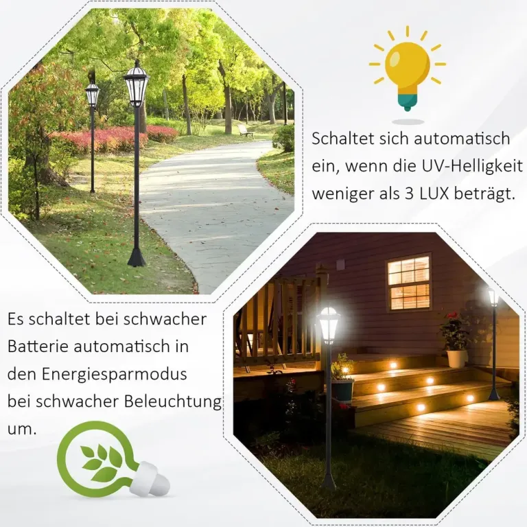 2-Delad Solar Gatubelysning LED IP44 ABS Ø18,5 x H129 cm Stolpe