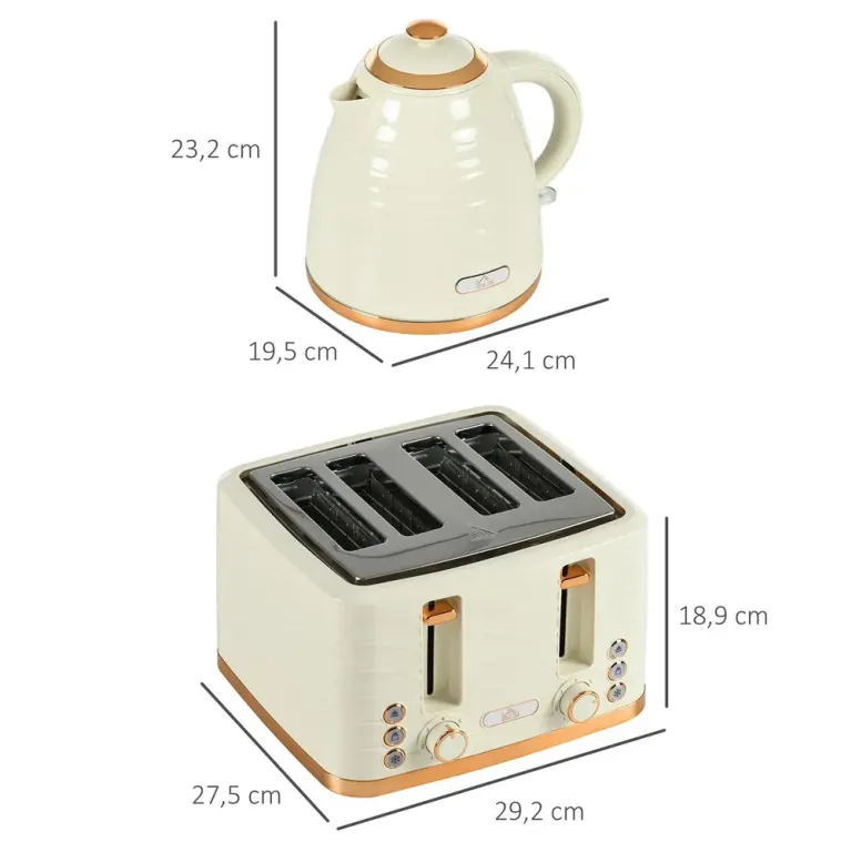 2-i-1 Brödrost och Vattenkokare 7 Bryningsnivåer, Beige Skivor Blank