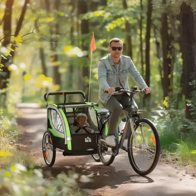 2-i-1 Cykelvagn för 2 Barn Push-Along Funktion Regnskydd Joggingvagn