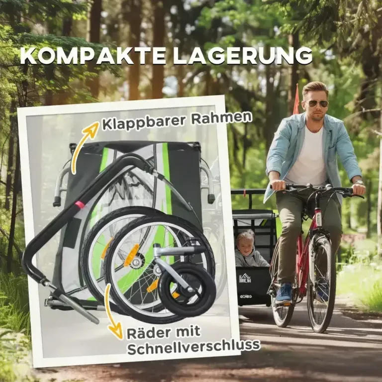2-i-1 Cykelvagn för 2 Barn Push-Along Funktion Regnskydd Joggingvagn