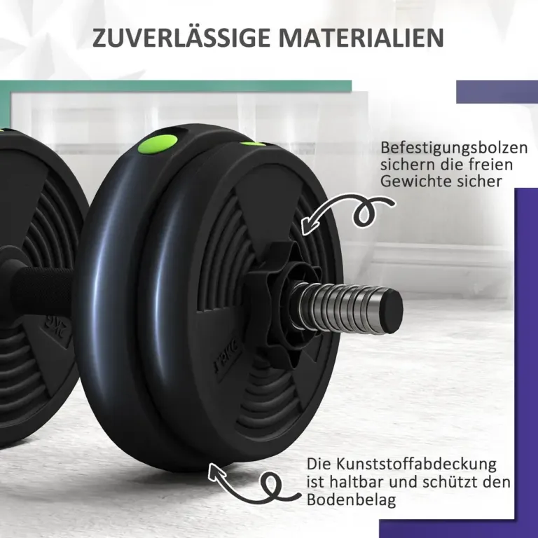 2-i-1 Hantelset Skivstång och Hantel 15 kg Golvvänlig