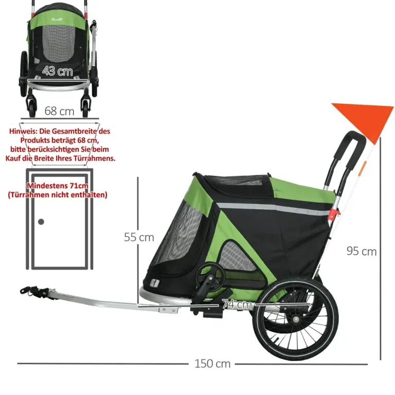 2-i-1 Hundbuggy och Cykelkärra Upp till Hundebuggy Cykelvagn Grön