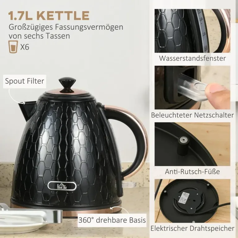 2-i-1 Köksset Brödrost och Vattenkokare 1,7 l 4 Skivor