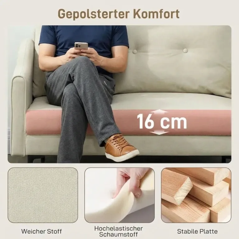 2-Sits Soffa med Skumstoppning och Tygöverdrag Cremevit Sammetstyg