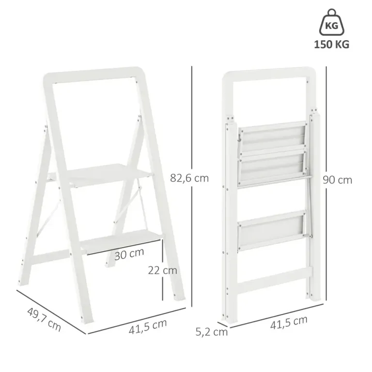 2-Stegs Stegstege Fällbar Aluminium med Plattform Vit