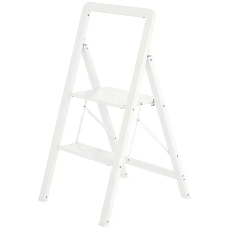 2-Stegs Stegstege Fällbar Aluminium med Plattform Vit