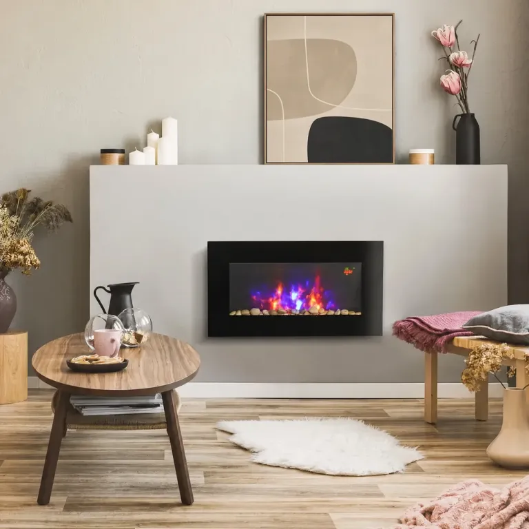 Elektrisk Väggkamin med LED-Flamma 2000 w, Svart