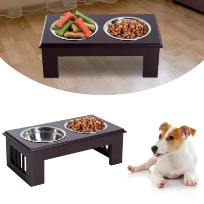 Hundskål Set 2 Foderskålar Rostfritt Stål 44 x 24 x 15 cm