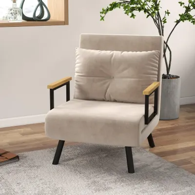 Bäddsoffa Gästsäng Beige av Sammet och Trä 63 x 73 x 81 cm
