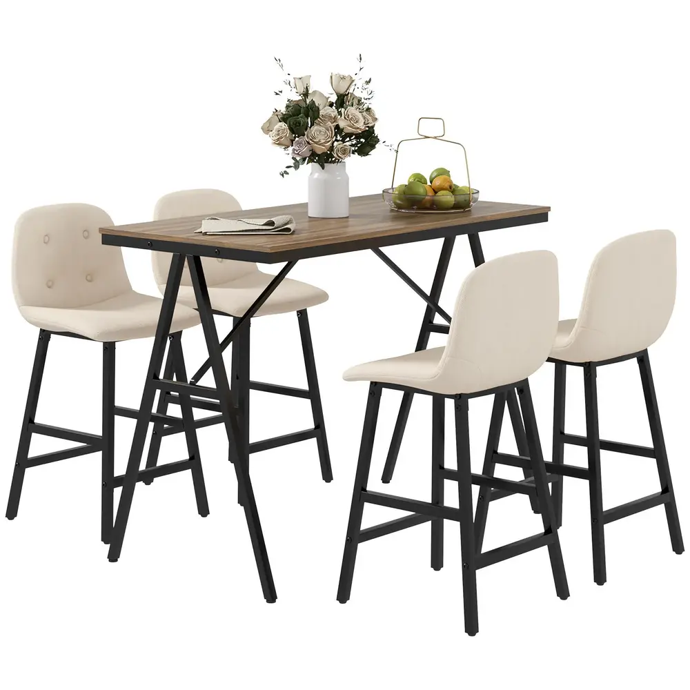 5-delat Barset 4 Stolar Knappsydd Tjock Klädsel