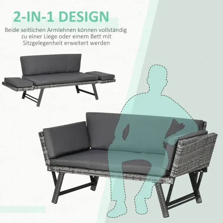 2-Sitsig Loungesoffa i Konstrotting med Fällbara Armstöd