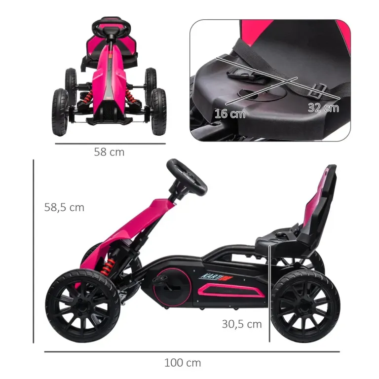 Gokart Trampbil för Barn Rosa av Metall och Plast för