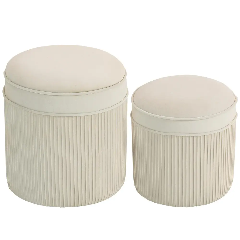 Förvaringspall 2-pack Rund Gräddvit Sammet 36x36x41,5 Cm