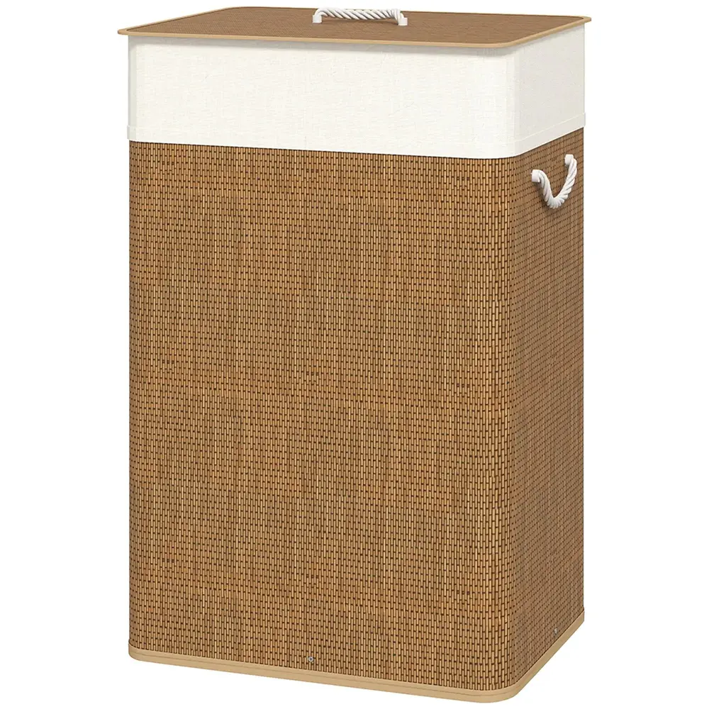 Bambu Tvättkorg med Lock 72 L med Bambuhandtag