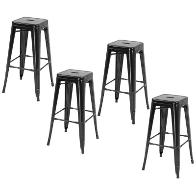 Metallbarstolar 4-Pack - och Utomhusbruk Stapelbar, Svart