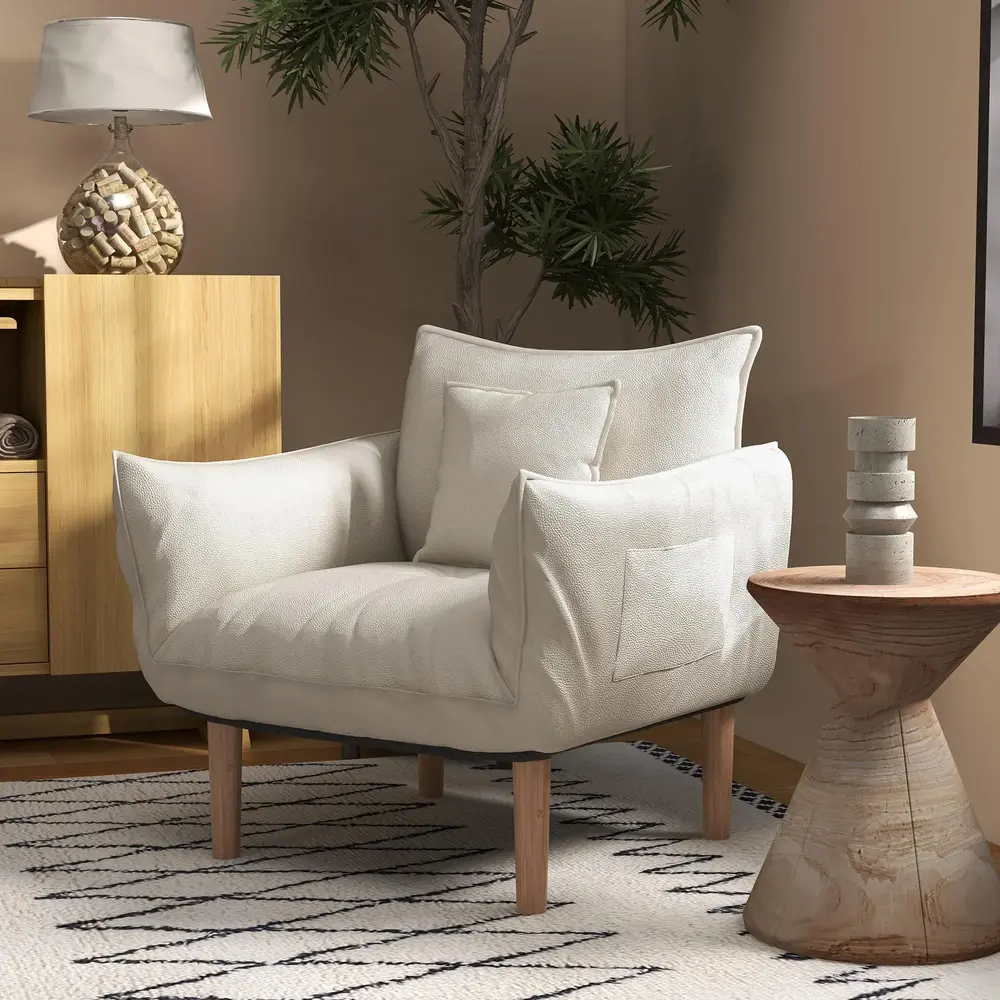 Fåtölj 2-i-1 Stol Kräm av Mikrofibertyg och Metall