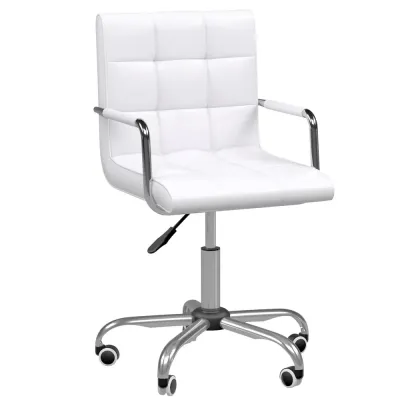Chefsstol i PU-läder Justerbar Höjd 84–99 cm, Vit