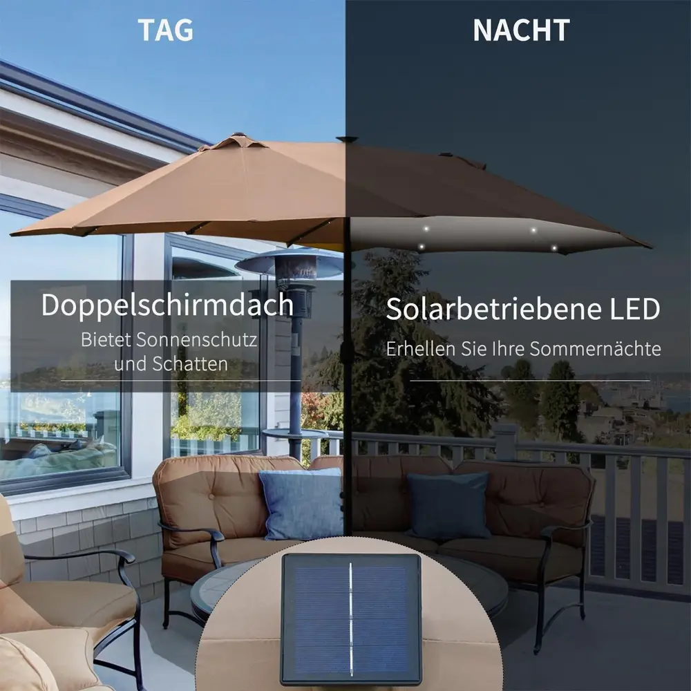 Dubbelt Parasoll med LED-Belysning Stort 440 x 260 Cm