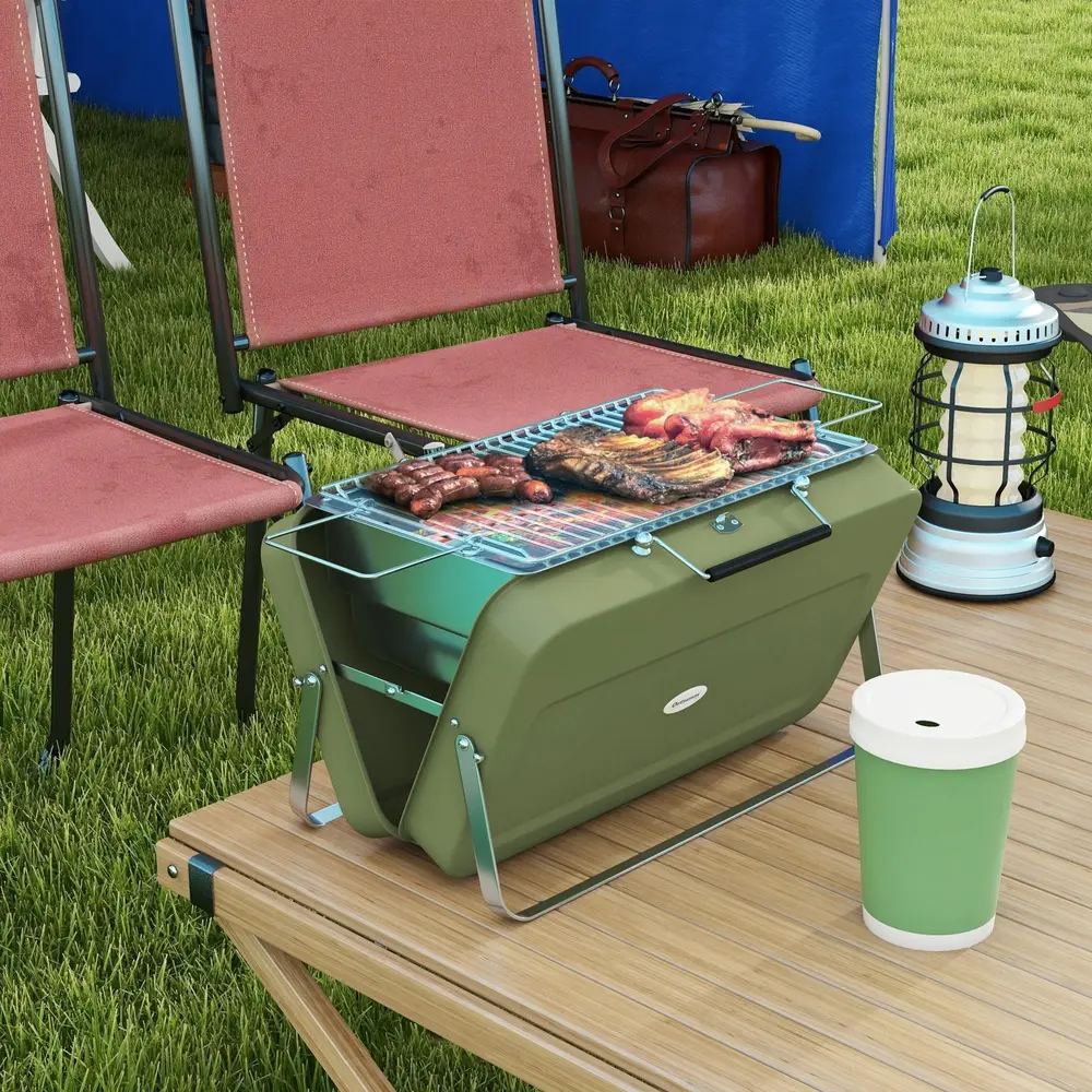 Bordsgrill Kolgrill Grön av Rostfritt Stål för Picknick