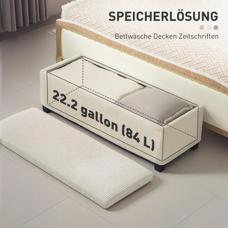 Bänk Förvaringsbänk Stoppad Kista Beige 112 x 42 x 40 cm