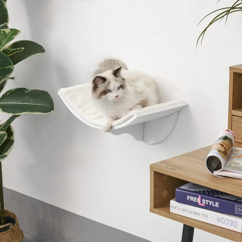 Väggmonterad Katthylla & Kattbädd Vit