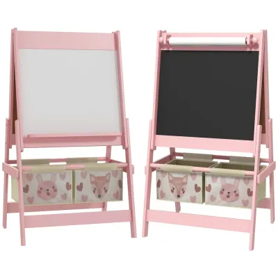 3-i-1 Barnstafli med Pappersrulle Svarta Dubbelsidig Whiteboard Rosa