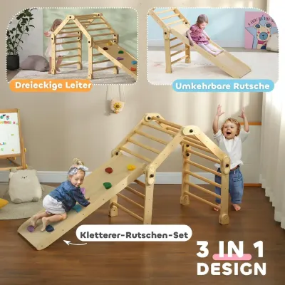 3-i-1 Hopfällbar Klätterställning med Stege Rutschkana Inomhus