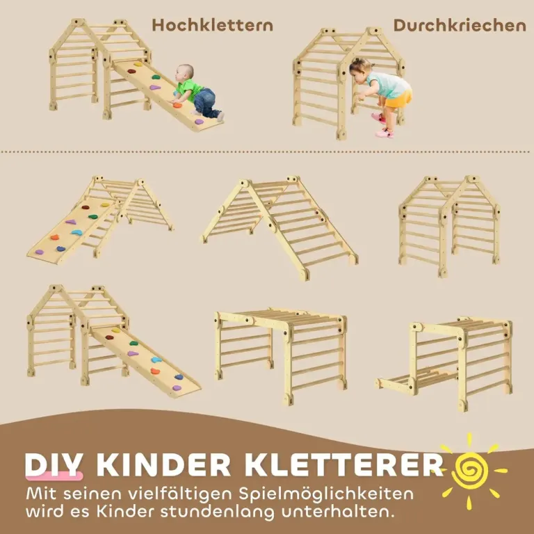 3-i-1 Hopfällbar Klätterställning med Stege Rutschkana Inomhus