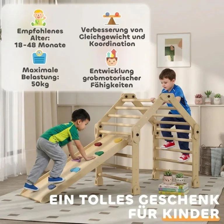3-i-1 Hopfällbar Klätterställning med Stege Rutschkana Inomhus