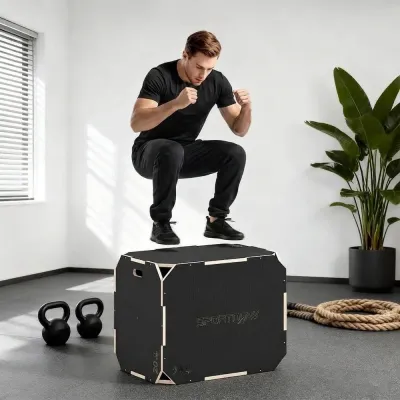 3-i-1 Plyobox i Trä för Hoppträning, Svart Rundade Kanter Handtag