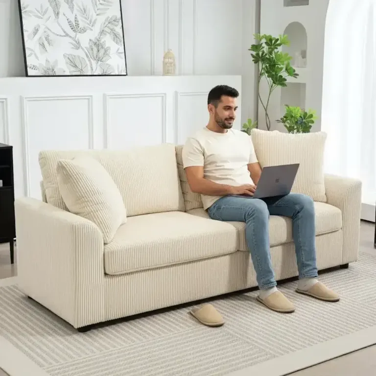 3-Sits Manchestersoffa med Prydnadskuddar Bred 212 cm Sitssoffa