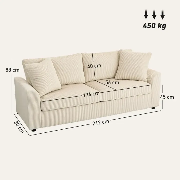 3-Sits Manchestersoffa med Prydnadskuddar Bred 212 cm Sitssoffa