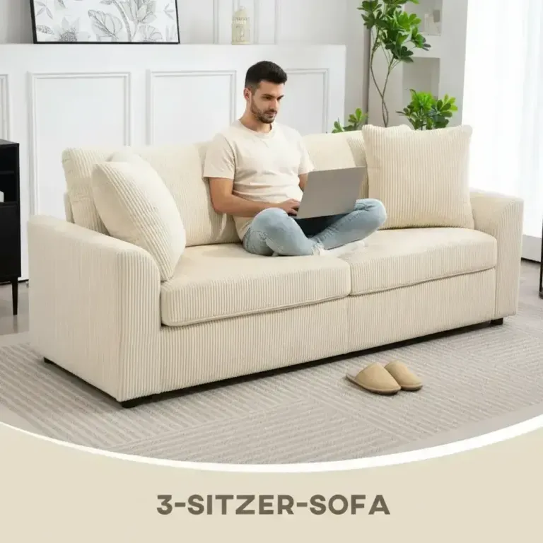 3-Sits Manchestersoffa med Prydnadskuddar Bred 212 cm Sitssoffa